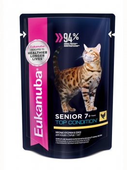 Влажный рацион из курицы в соусе для взрослых кошек старше 7 лет Eukanuba Senior 7+ Top Condition (Курица в соусе)
